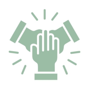 icon: three hands put together in unity